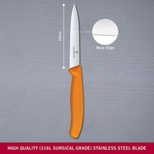 6.7736.L9 Swiss Classic Paring Knife for Cutting and Preparing Fruit and Vegetables Serrated Blade in Orange 3.9 inches