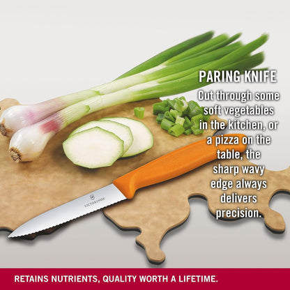 6.7736.L9 Swiss Classic Paring Knife for Cutting and Preparing Fruit and Vegetables Serrated Blade in Orange 3.9 inches