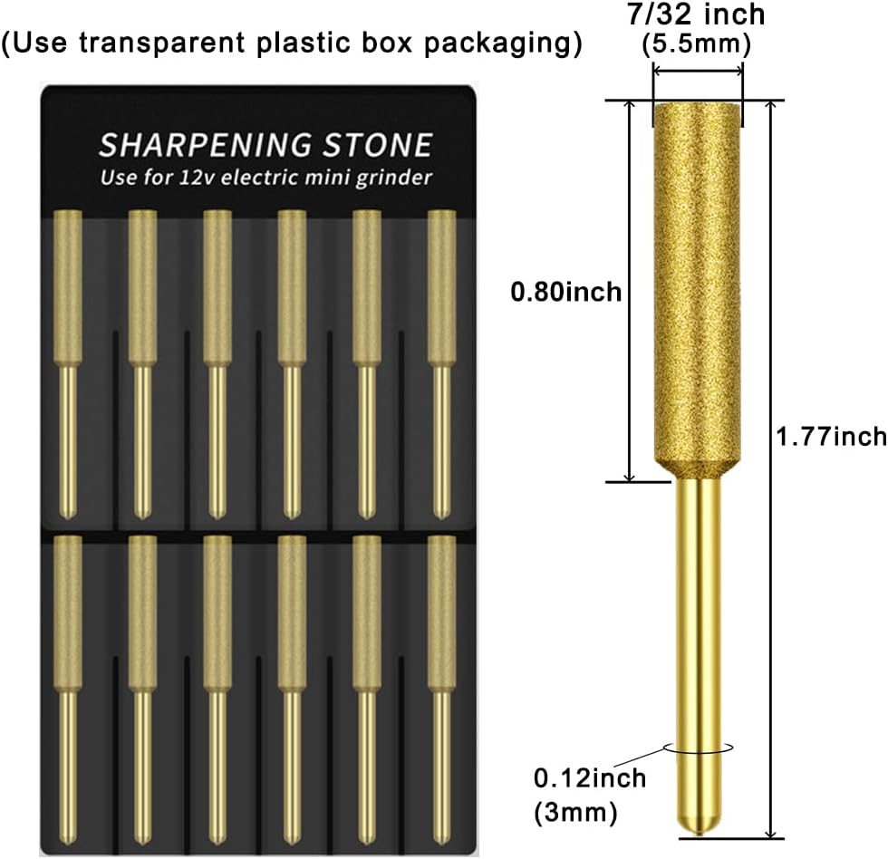 12 Pack Diamond Chainsaw Sharpener Sharpening Wheels, 7/32 Inch Chainsaw File Grinding Wheel Replacement Sharpening Stones, Electric Chain Saw Polishing Tool Grinding Bits (7/32 Inch/ 5.5 mm)