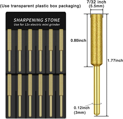 12 Pack Diamond Chainsaw Sharpener Sharpening Wheels, 7/32 Inch Chainsaw File Grinding Wheel Replacement Sharpening Stones, Electric Chain Saw Polishing Tool Grinding Bits (7/32 Inch/ 5.5 mm)