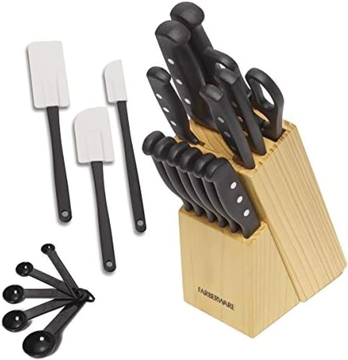 Knife Block Set 22-Piece Kitchen Knife Set with High-Carbon Stainless Steel Blades, Non-Slip Handles, Chef Knife, Santoku, Steak Knives, Scissors, Sharpening Steel, and Storage Block