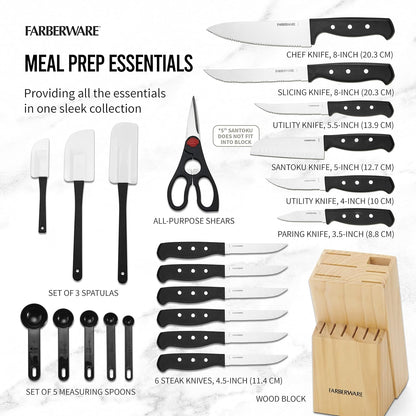 Knife Block Set 22-Piece Kitchen Knife Set with High-Carbon Stainless Steel Blades, Non-Slip Handles, Chef Knife, Santoku, Steak Knives, Scissors, Sharpening Steel, and Storage Block