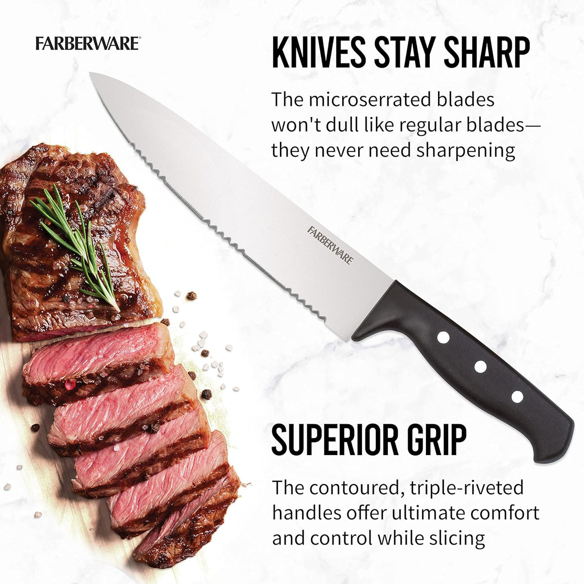 Knife Block Set 22-Piece Kitchen Knife Set with High-Carbon Stainless Steel Blades, Non-Slip Handles, Chef Knife, Santoku, Steak Knives, Scissors, Sharpening Steel, and Storage Block