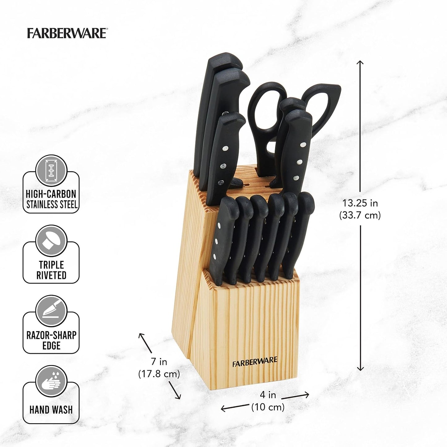 Knife Block Set 22-Piece Kitchen Knife Set with High-Carbon Stainless Steel Blades, Non-Slip Handles, Chef Knife, Santoku, Steak Knives, Scissors, Sharpening Steel, and Storage Block
