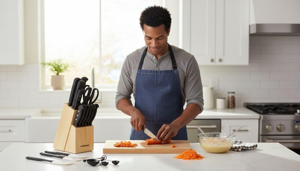 Knife Block Set 22-Piece Kitchen Knife Set with High-Carbon Stainless Steel Blades, Non-Slip Handles, Chef Knife, Santoku, Steak Knives, Scissors, Sharpening Steel, and Storage Block