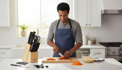 Knife Block Set 22-Piece Kitchen Knife Set with High-Carbon Stainless Steel Blades, Non-Slip Handles, Chef Knife, Santoku, Steak Knives, Scissors, Sharpening Steel, and Storage Block
