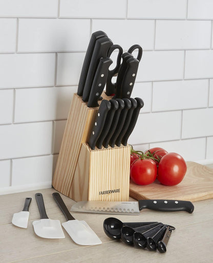 Knife Block Set 22-Piece Kitchen Knife Set with High-Carbon Stainless Steel Blades, Non-Slip Handles, Chef Knife, Santoku, Steak Knives, Scissors, Sharpening Steel, and Storage Block