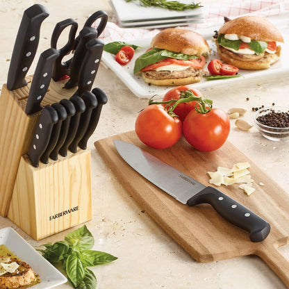 Knife Block Set 22-Piece Kitchen Knife Set with High-Carbon Stainless Steel Blades, Non-Slip Handles, Chef Knife, Santoku, Steak Knives, Scissors, Sharpening Steel, and Storage Block