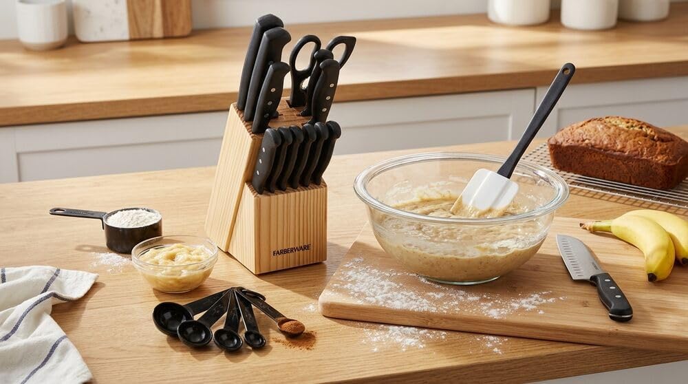 Knife Block Set 22-Piece Kitchen Knife Set with High-Carbon Stainless Steel Blades, Non-Slip Handles, Chef Knife, Santoku, Steak Knives, Scissors, Sharpening Steel, and Storage Block