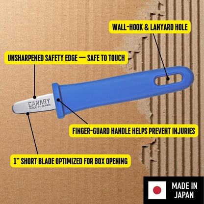 Cardboard Cutter with Blade Cover - 7.5" Box Cutter Utility Knife for Breaking Down Boxes & Opening Packages - Made in Japan, Orange