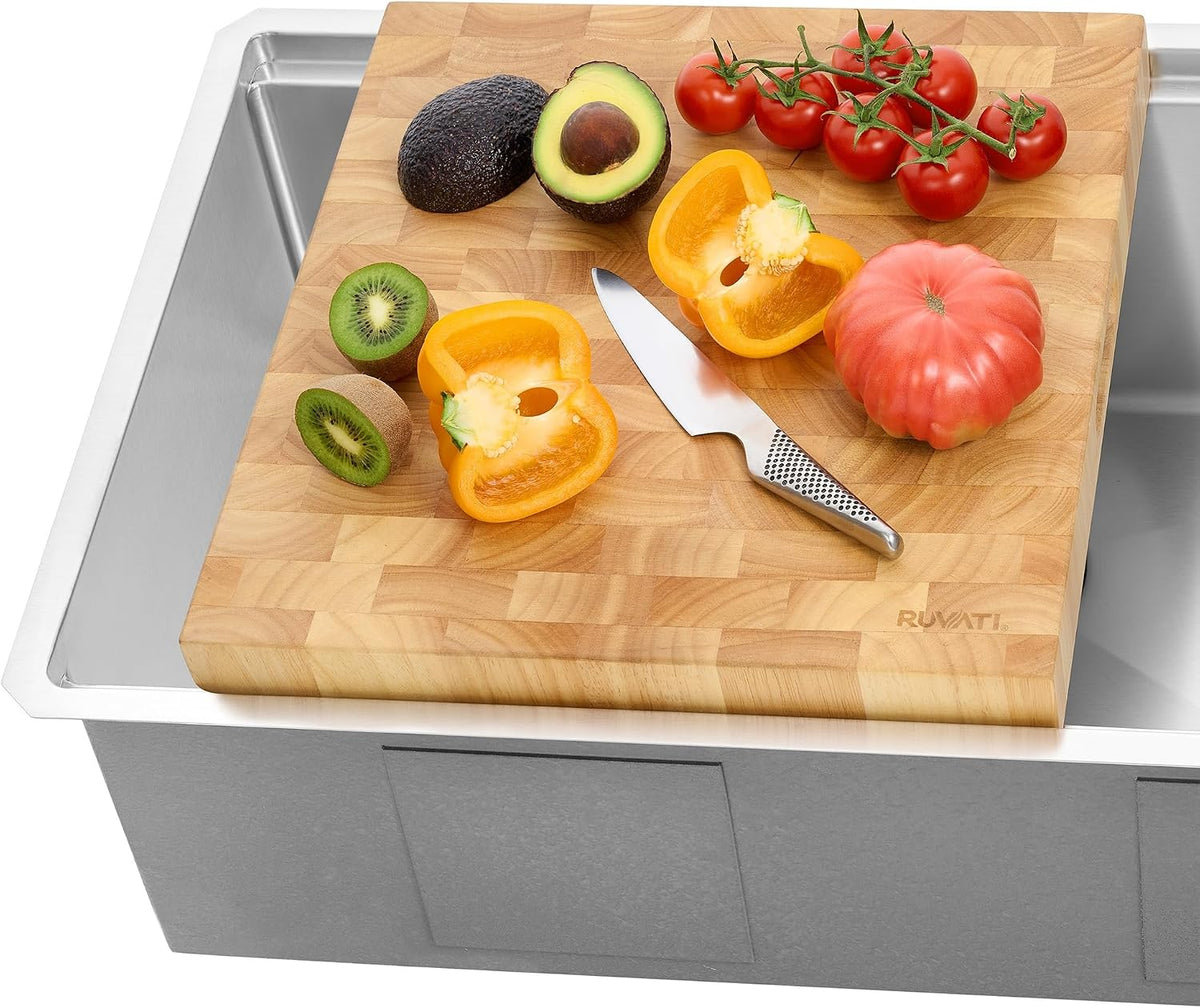 17 x 16 x 2 inch thick End-Grain French Oak Butcher Block Solid Wood Large Cutting Board - RVA2445OAK