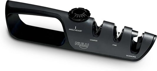 NULU Adjustable Knife Sharpener - Manual Knife Sharpener with Angle Control for Nulu & Traditional Knives, Ergonomic Design, Triple Sharpening System for Professional Results
