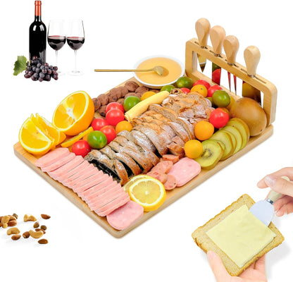 Bamboo Charcuterie Boards Cheese Board Knife Set,House Warming Gifts for New Home Gift for Mom Couples Bridal Shower Bridesmaid Gifts (14 x 11 x 0.59 inches)