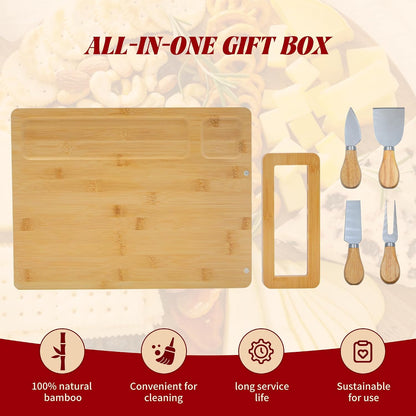 Bamboo Charcuterie Boards Cheese Board Knife Set,House Warming Gifts for New Home Gift for Mom Couples Bridal Shower Bridesmaid Gifts (14 x 11 x 0.59 inches)