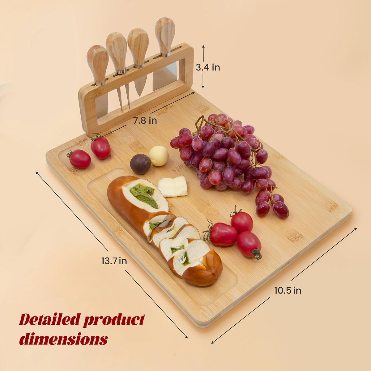 Bamboo Charcuterie Boards Cheese Board Knife Set,House Warming Gifts for New Home Gift for Mom Couples Bridal Shower Bridesmaid Gifts (14 x 11 x 0.59 inches)