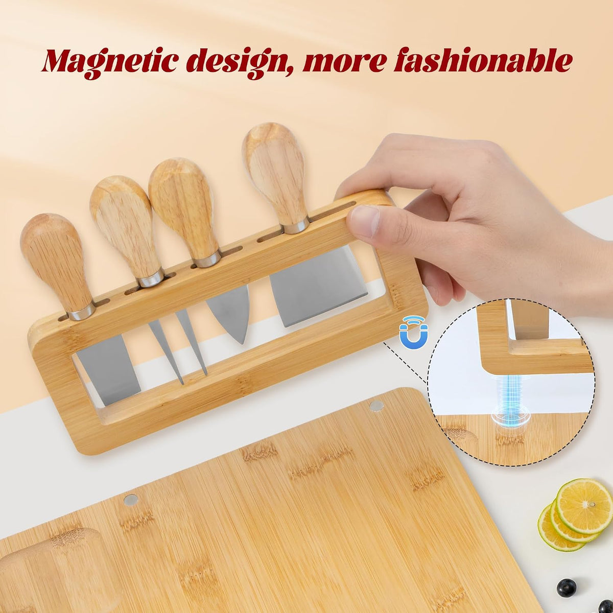 Bamboo Charcuterie Boards Cheese Board Knife Set,House Warming Gifts for New Home Gift for Mom Couples Bridal Shower Bridesmaid Gifts (14 x 11 x 0.59 inches)