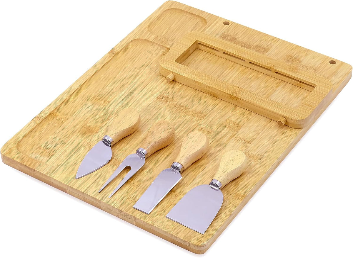Bamboo Charcuterie Boards Cheese Board Knife Set,House Warming Gifts for New Home Gift for Mom Couples Bridal Shower Bridesmaid Gifts (14 x 11 x 0.59 inches)