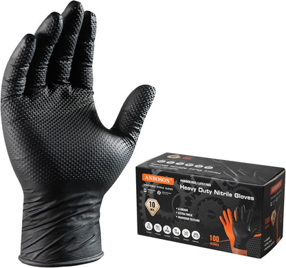 ANBOSON 10 Mil Heavy Duty Diamond Texture Nitrile Gloves, X-Large, 100 Ct | 10 Mil Diamond Grip, Heavy Duty Protection, Industrial Work, Automotive Repair, Mechanics, Equipment Maintenance, Secure Grip