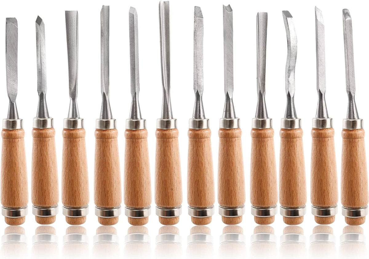 12 PCS Wood Carving Tools, Gouges Woodworking Chisels, Full Size Wood Carving Knifes for Beginner, Hobbyists, Professionals, Artistic, Gifts for Him, Father's Day