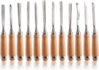 12 PCS Wood Carving Tools, Gouges Woodworking Chisels, Full Size Wood Carving Knifes for Beginner, Hobbyists, Professionals, Artistic, Gifts for Him, Father's Day