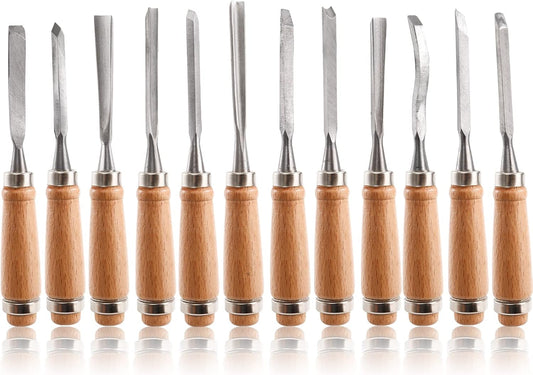 12 PCS Wood Carving Tools, Gouges Woodworking Chisels, Full Size Wood Carving Knifes for Beginner, Hobbyists, Professionals, Artistic, Gifts for Him, Father's Day