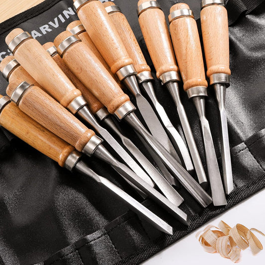 12 PCS Wood Carving Tools, Gouges Woodworking Chisels, Full Size Wood Carving Knifes for Beginner, Hobbyists, Professionals, Artistic, Gifts for Him, Father's Day