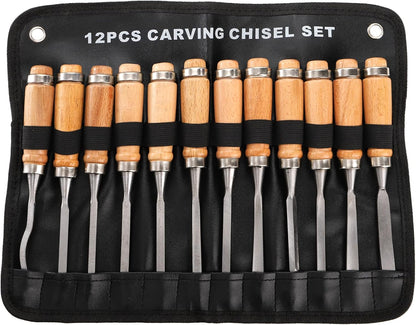 12 PCS Wood Carving Tools, Gouges Woodworking Chisels, Full Size Wood Carving Knifes for Beginner, Hobbyists, Professionals, Artistic, Gifts for Him, Father's Day