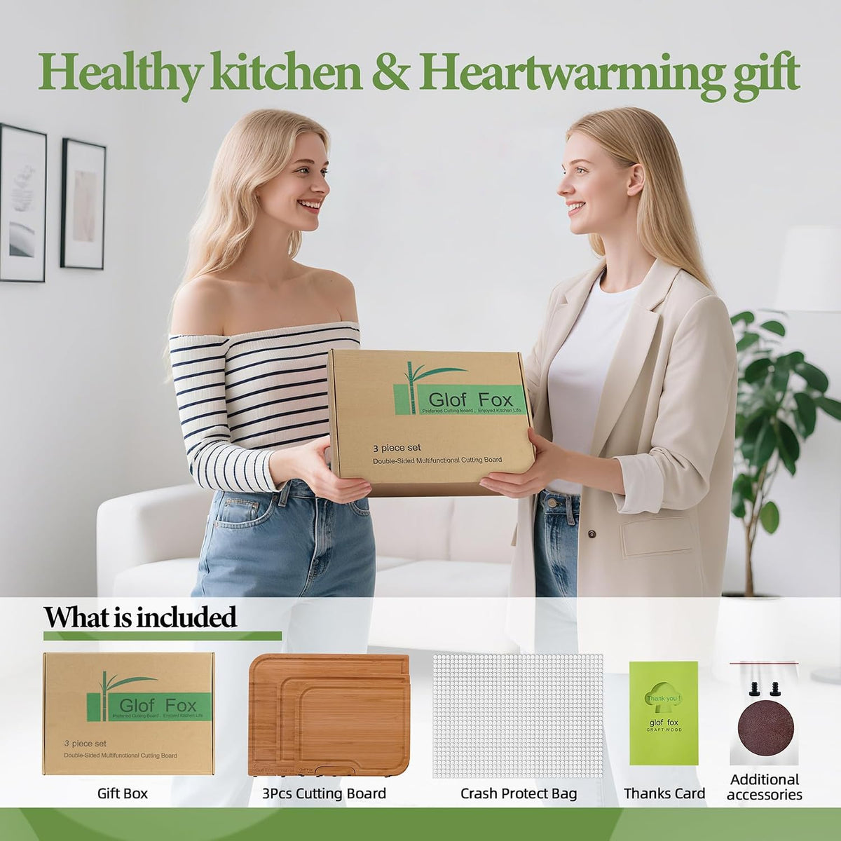 3-PCS Wood Cutting Board Set with Innovative Stand - Durable Double Sided Bamboo Cutting Board with Juice Groove & Handle for Meal Prep, Meat Charcuterie Serving, Eco-Friendly Healthy Kitchen Gift
