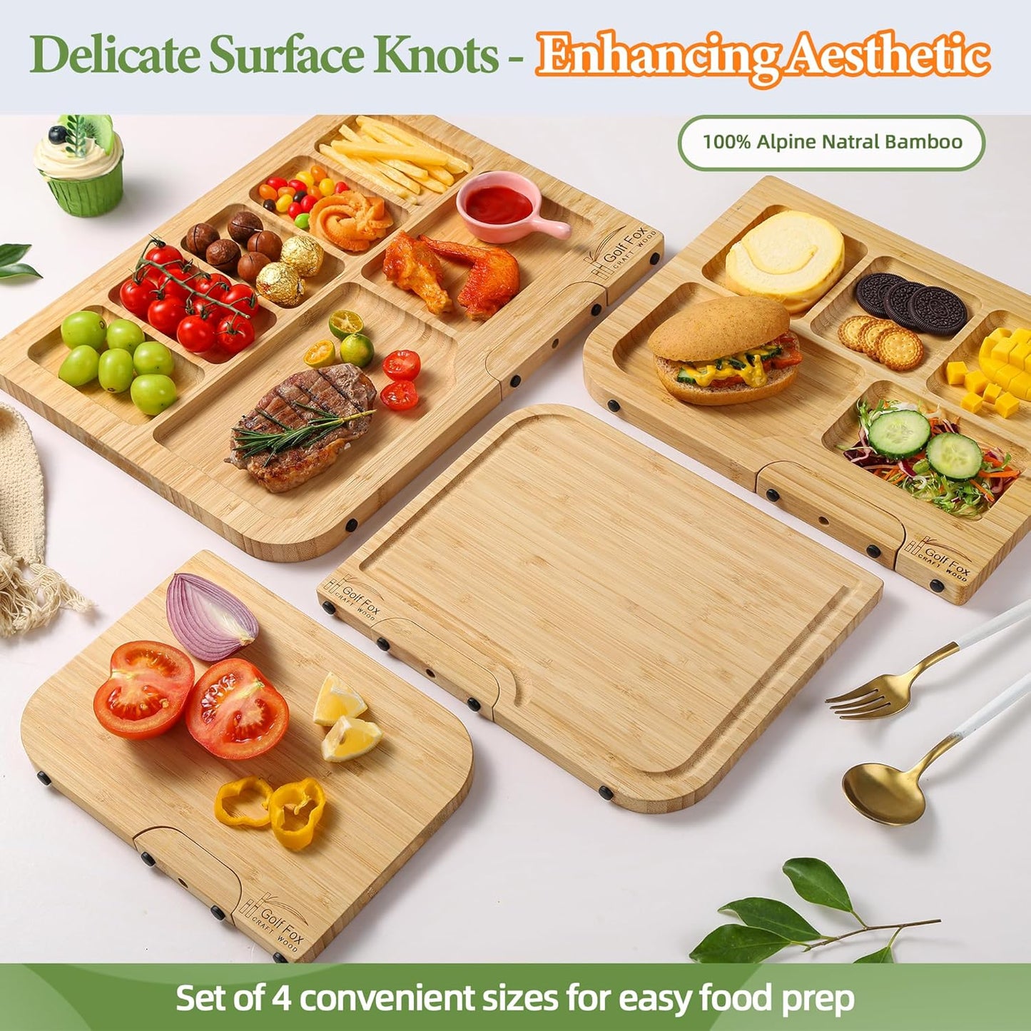 3-PCS Wood Cutting Board Set with Innovative Stand - Durable Double Sided Bamboo Cutting Board with Juice Groove & Handle for Meal Prep, Meat Charcuterie Serving, Eco-Friendly Healthy Kitchen Gift
