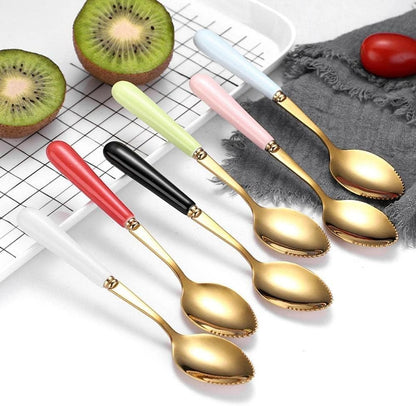 Green Grapefruit Spoons,Stainless Steel Serrated Spoon with Multicolor Ceramic Handle for Kitchen Grapefruit Utensils, 1