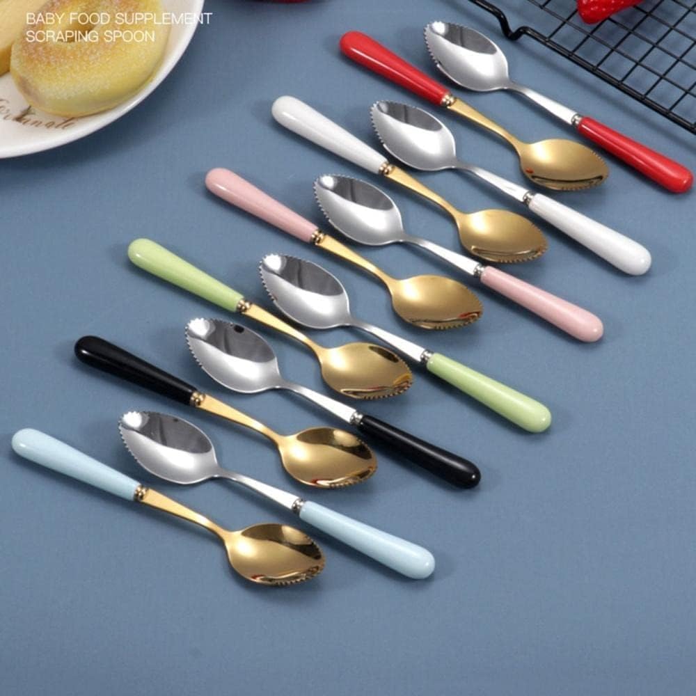 Green Grapefruit Spoons,Stainless Steel Serrated Spoon with Multicolor Ceramic Handle for Kitchen Grapefruit Utensils, 1