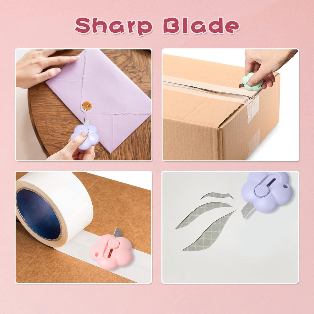 6 Pack Box Cutter Retractable, Sharp Utility Knife Retractable, Cute Box Cutters for Office, Home, Arts Crafts, Cartons, Cardboard, Paper