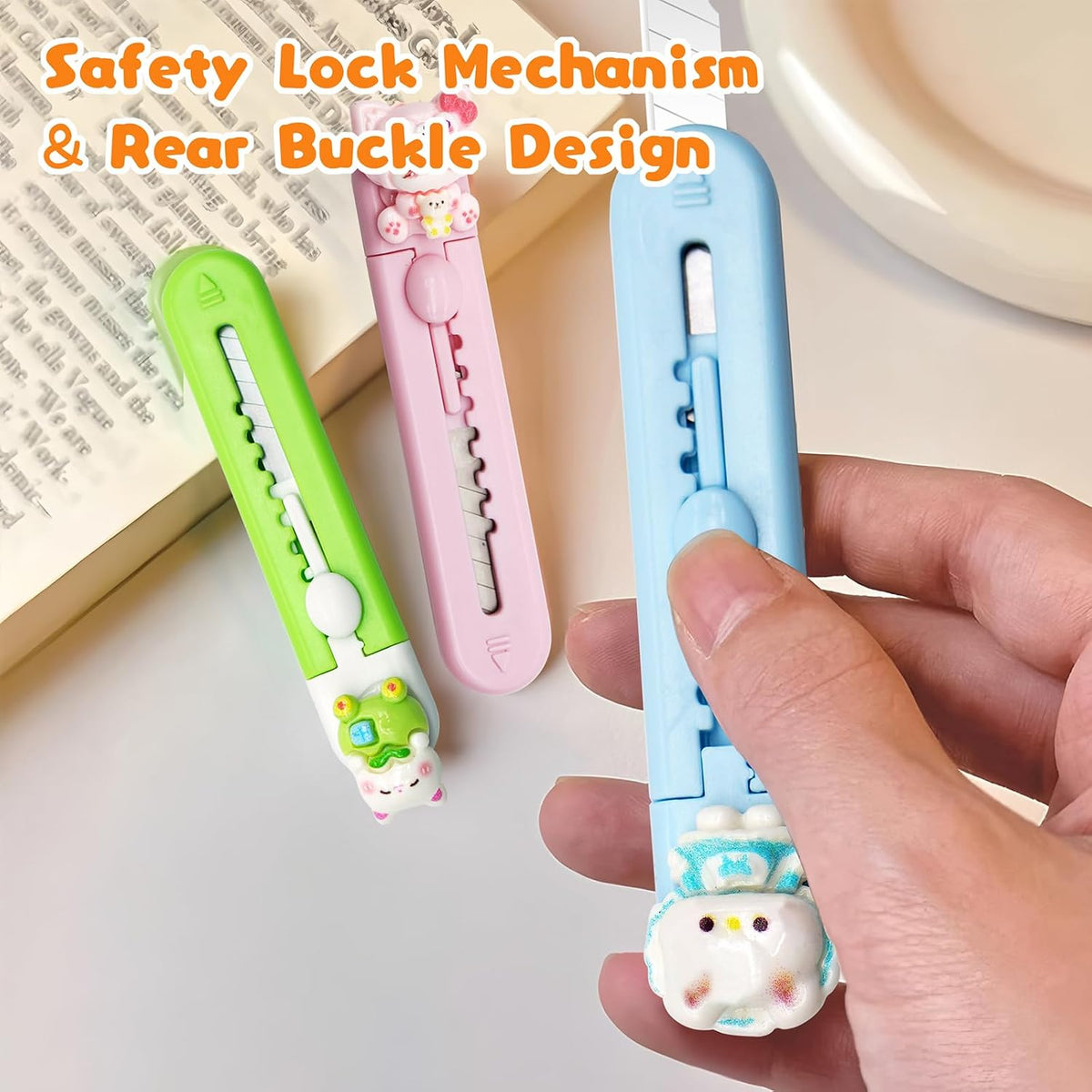 6 Pack Box Cutter Retractable, Sharp Utility Knife Retractable, Cute Box Cutters for Office, Home, Arts Crafts, Cartons, Cardboard, Paper