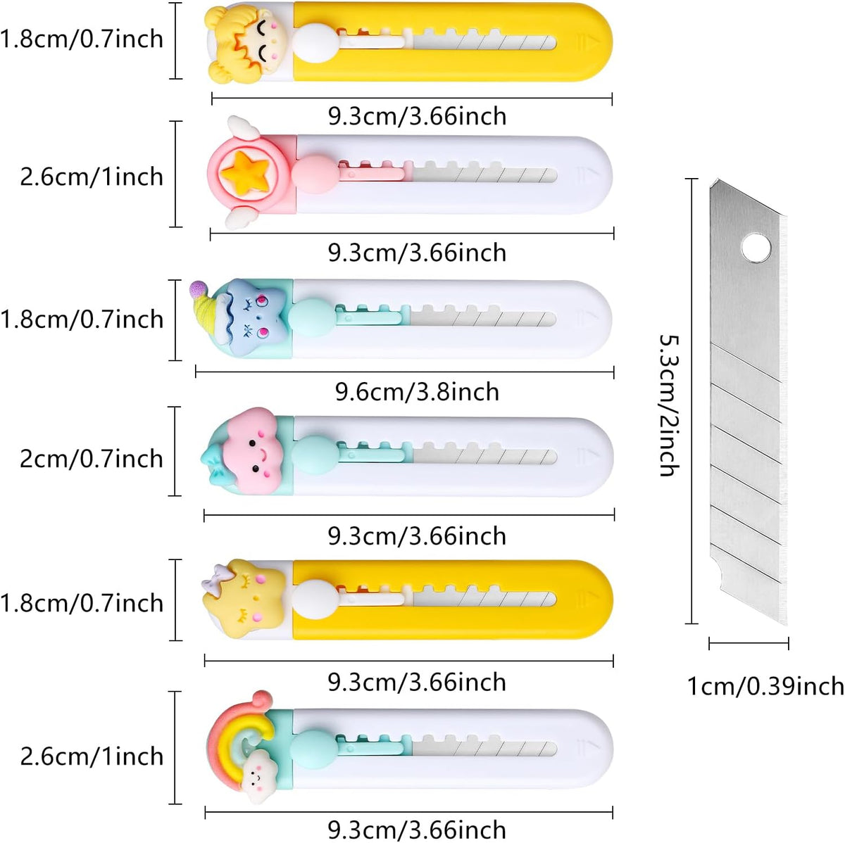 6 Pack Box Cutter Retractable, Sharp Utility Knife Retractable, Cute Box Cutters for Office, Home, Arts Crafts, Cartons, Cardboard, Paper