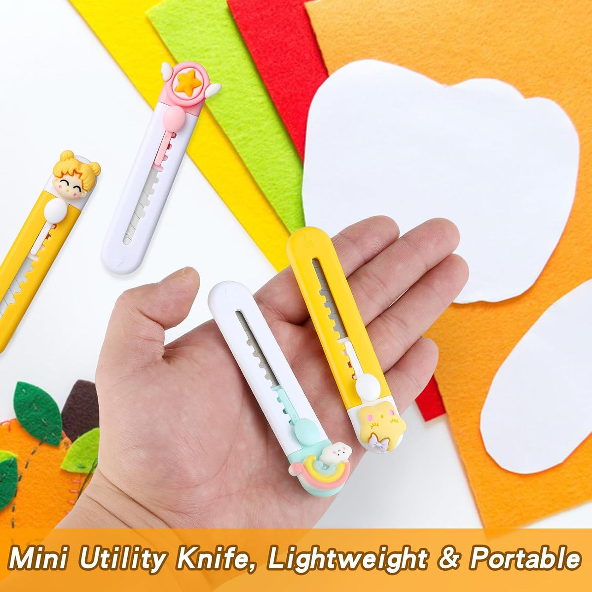 6 Pack Box Cutter Retractable, Sharp Utility Knife Retractable, Cute Box Cutters for Office, Home, Arts Crafts, Cartons, Cardboard, Paper
