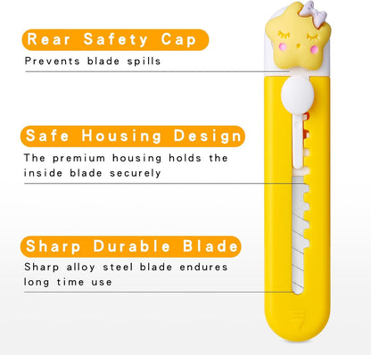 6 Pack Box Cutter Retractable, Sharp Utility Knife Retractable, Cute Box Cutters for Office, Home, Arts Crafts, Cartons, Cardboard, Paper