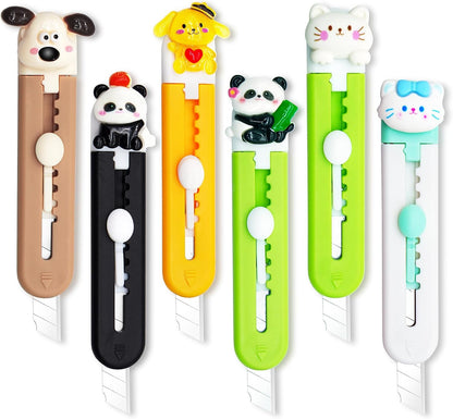 6 Pack Box Cutter Retractable, Sharp Utility Knife Retractable, Cute Box Cutters for Office, Home, Arts Crafts, Cartons, Cardboard, Paper