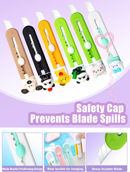 6 Pack Box Cutter Retractable, Sharp Utility Knife Retractable, Cute Box Cutters for Office, Home, Arts Crafts, Cartons, Cardboard, Paper