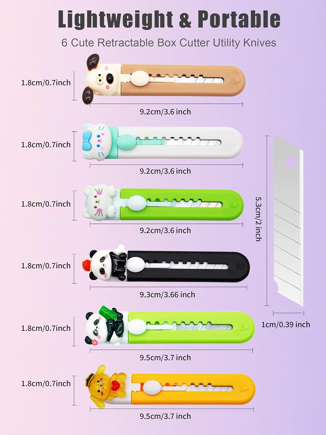6 Pack Box Cutter Retractable, Sharp Utility Knife Retractable, Cute Box Cutters for Office, Home, Arts Crafts, Cartons, Cardboard, Paper
