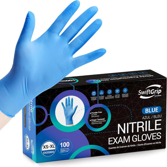 Disposable Nitrile Exam Gloves, Blue, Latex Free, Medical Gloves for Cleaning, Food-Safe, Powder Free, Non-Sterile