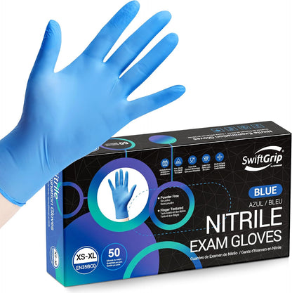 Disposable Nitrile Exam Gloves, Blue, Latex Free, Medical Gloves for Cleaning, Food-Safe, Powder Free, Non-Sterile