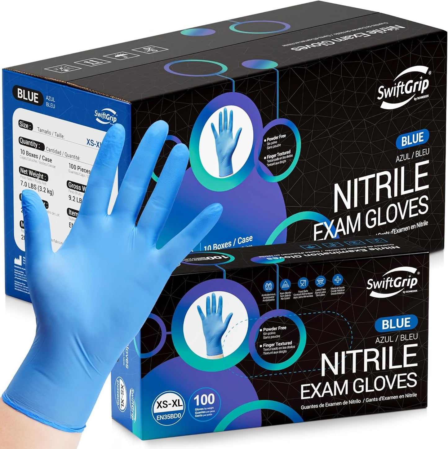 Disposable Nitrile Exam Gloves, Blue, Latex Free, Medical Gloves for Cleaning, Food-Safe, Powder Free, Non-Sterile