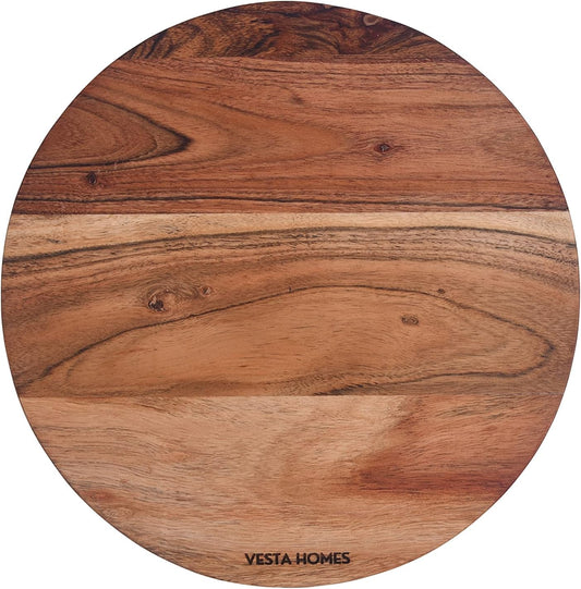 Wooden Round Chopping Board/Cutting Board/Serving Board, Plate for Pizza, Vegetables, Fruits and Cheese Acacia Wood 11.5 x 11.5 Inches Handcrafted Natural