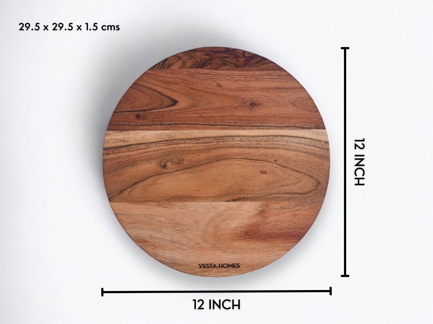 Wooden Round Chopping Board/Cutting Board/Serving Board, Plate for Pizza, Vegetables, Fruits and Cheese Acacia Wood 11.5 x 11.5 Inches Handcrafted Natural