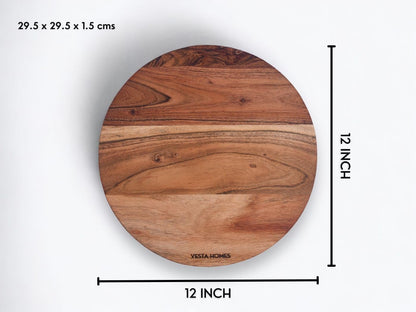 Wooden Round Chopping Board/Cutting Board/Serving Board, Plate for Pizza, Vegetables, Fruits and Cheese Acacia Wood 11.5 x 11.5 Inches Handcrafted Natural