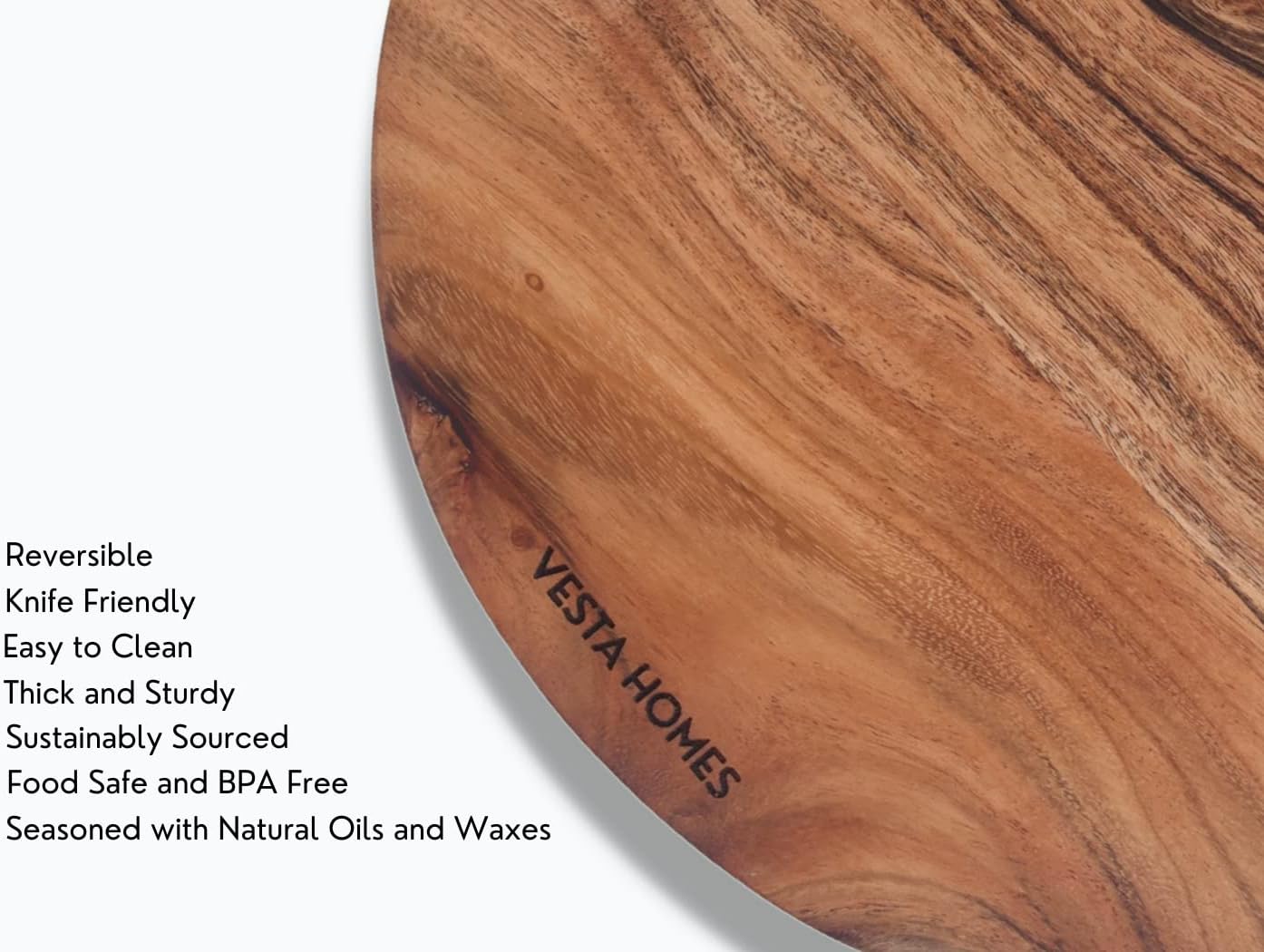 Wooden Round Chopping Board/Cutting Board/Serving Board, Plate for Pizza, Vegetables, Fruits and Cheese Acacia Wood 11.5 x 11.5 Inches Handcrafted Natural