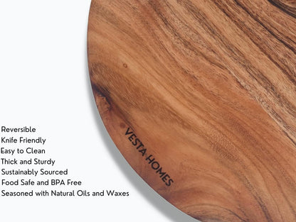 Wooden Round Chopping Board/Cutting Board/Serving Board, Plate for Pizza, Vegetables, Fruits and Cheese Acacia Wood 11.5 x 11.5 Inches Handcrafted Natural