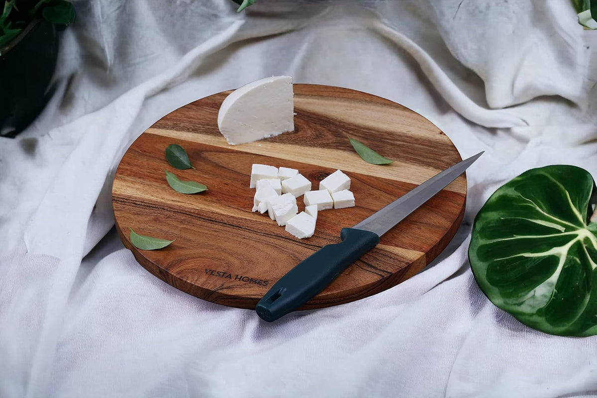 Wooden Round Chopping Board/Cutting Board/Serving Board, Plate for Pizza, Vegetables, Fruits and Cheese Acacia Wood 11.5 x 11.5 Inches Handcrafted Natural