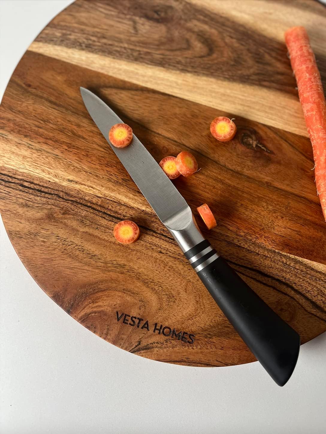 Wooden Round Chopping Board/Cutting Board/Serving Board, Plate for Pizza, Vegetables, Fruits and Cheese Acacia Wood 11.5 x 11.5 Inches Handcrafted Natural