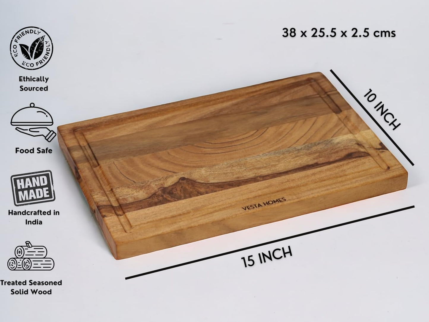 Wooden Round Chopping Board/Cutting Board/Serving Board, Plate for Pizza, Vegetables, Fruits and Cheese Acacia Wood 11.5 x 11.5 Inches Handcrafted Natural